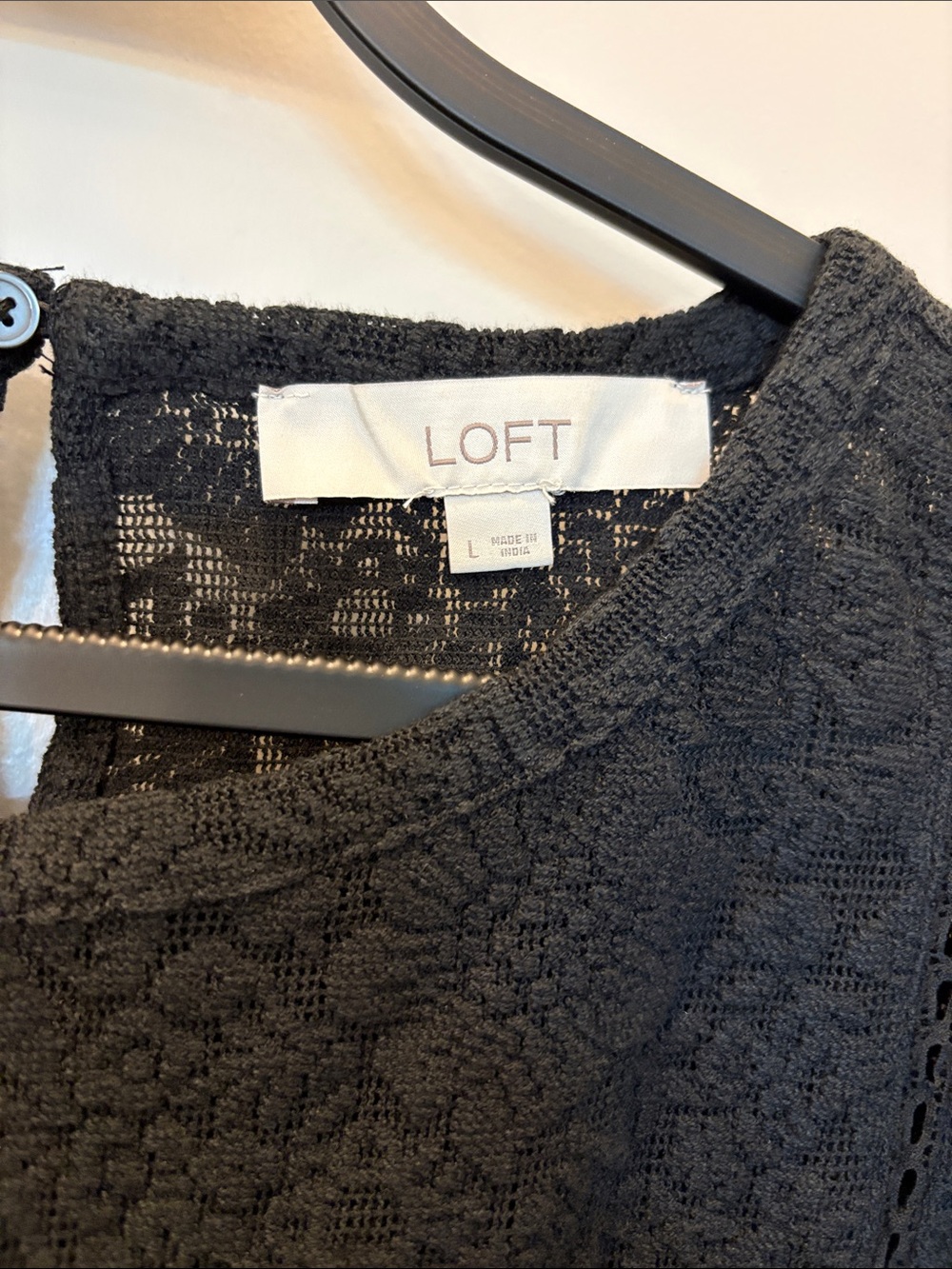 LOFT Black Lace Ruffle Yoke Blouse, Size L - Picture 2 of 6